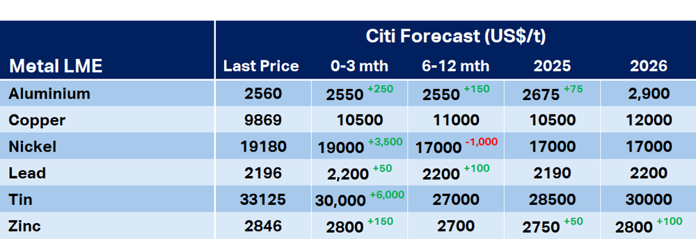 citi metals price forecasts MI