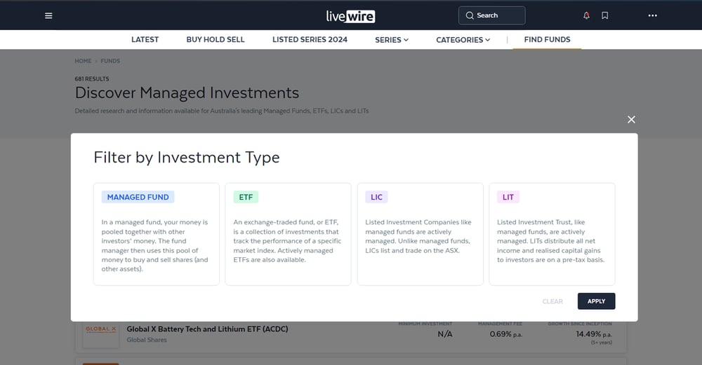 Livewire Fund Funds page
