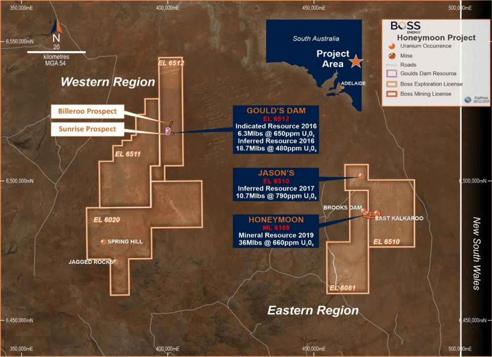 Boss Energy Honeymoon Uranium Project’s 100- held tenements
