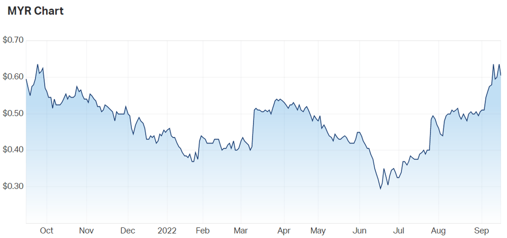 Myer share price chart