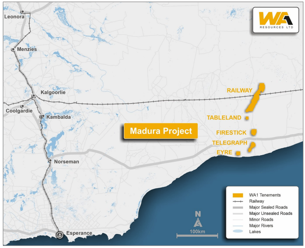 It's not just Arunta: pictured above, the five tenements in the state's south comprising the Madura project (source: WA1 Resources)