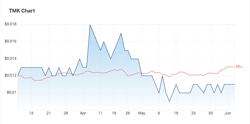TMK Energy's three month charts compared to the energy index 