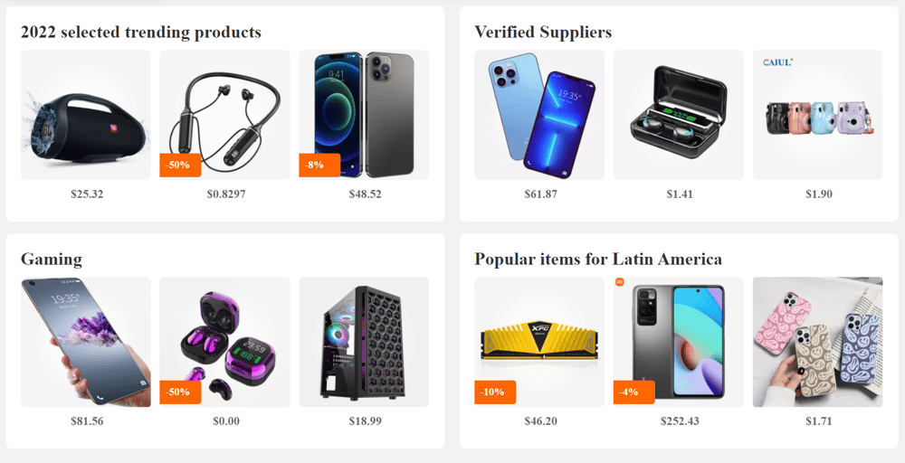 A snapshot of the Alibaba website, a Chinese-based eBay competitor not without its questionable listings 