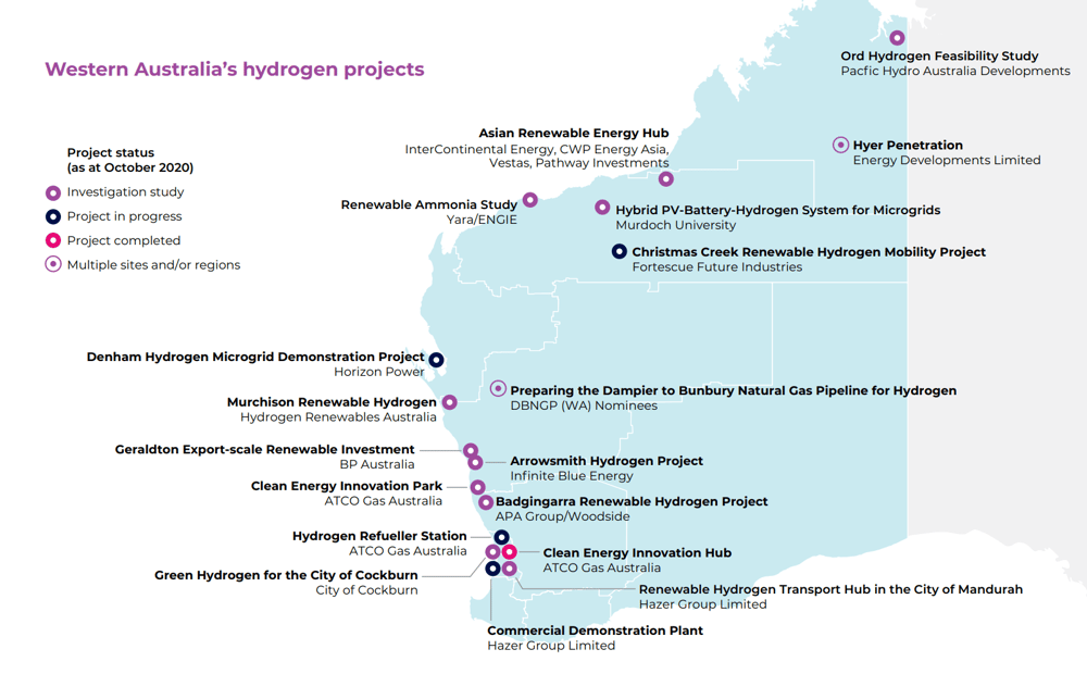 (Source: WA Government) An overview of the projects comprising WA's hydrogen roadmap