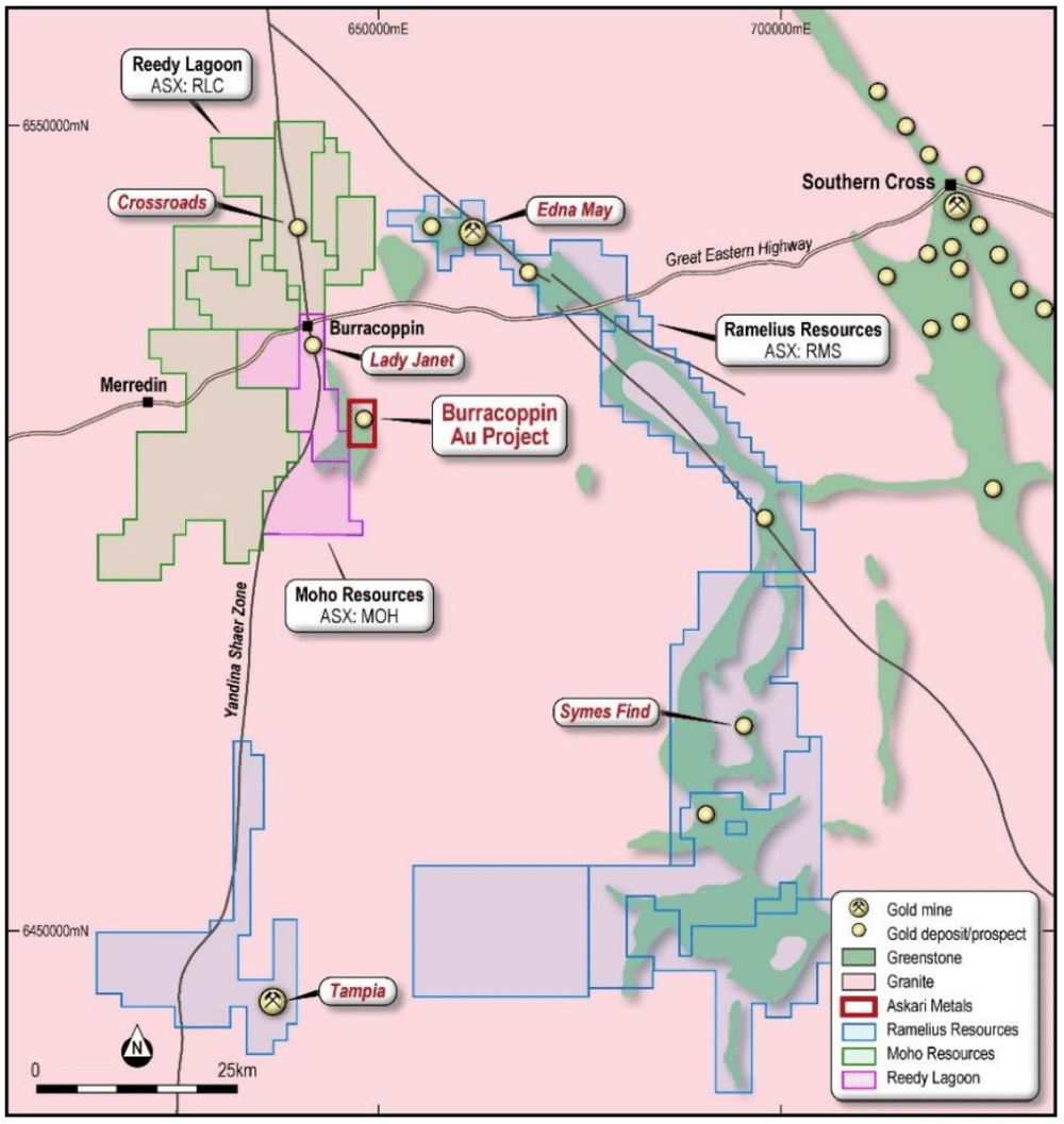 A map showing the location of Askari's WA Burracoppin acreage 