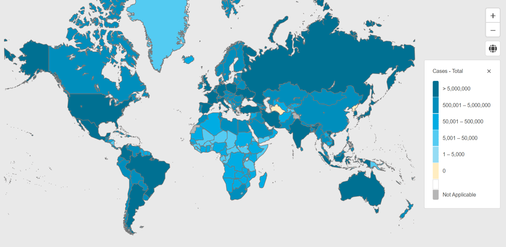 (Source: WHO) A global snapshot of Covid-19 cases by jurisdiction as of 18 May 2022 