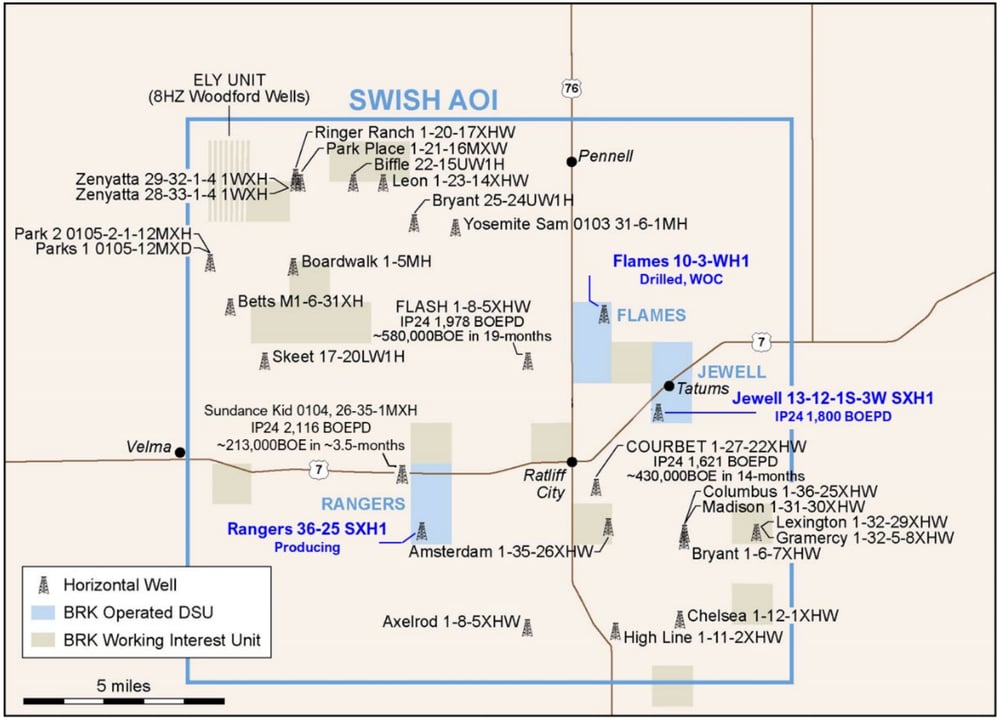 Map showing location of Brookside Energy's three wells 