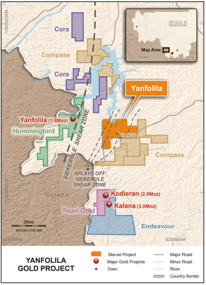(Source: Marvel Gold) A map highlighting Marvel Gold's Yanfolila prospect