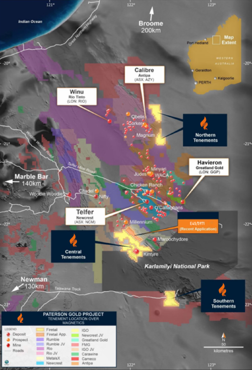 Map detailing Firetail's proximity to other operations at Paterson