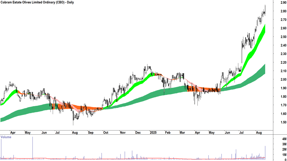 Cobram Estate Olives (ASX-CBO) daily chart 20 August 2025