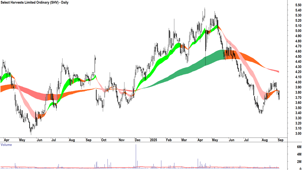 Select Harvests (ASX-SHV) daily chart 3 September 2025