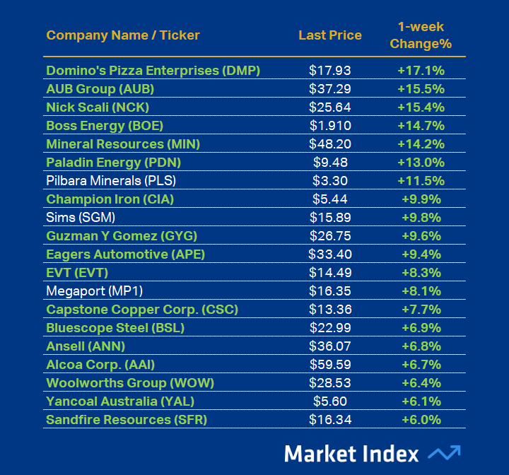 ASX 200 Best 1-week Performance 44 2025