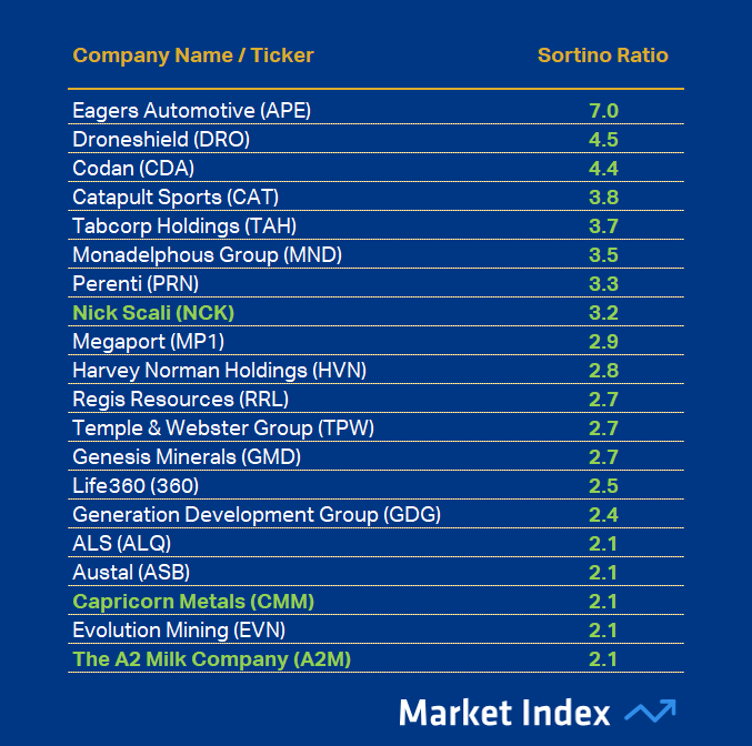 ASX 200 1-year Sortino Ratio Best 44 2025