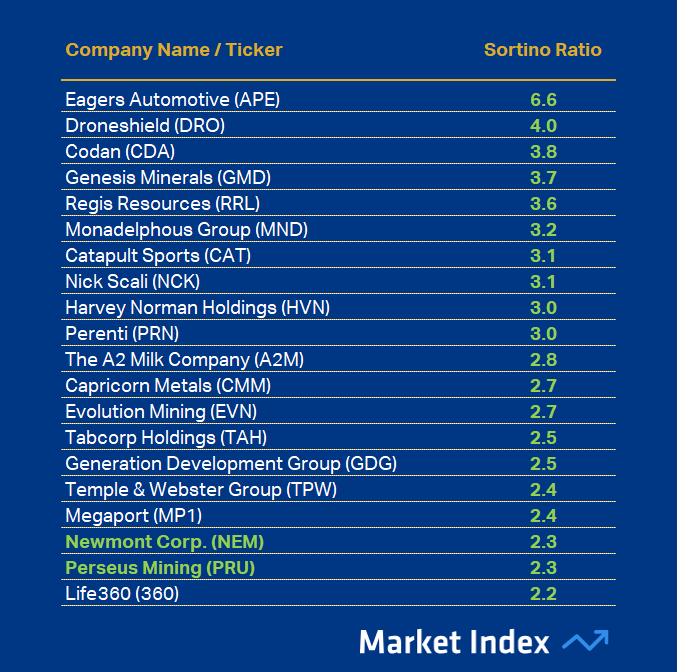 ASX 200 1-year Sortino Ratio Best 45 2025