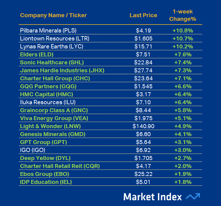 ASX 200 Best 1-week Performance 47 2025