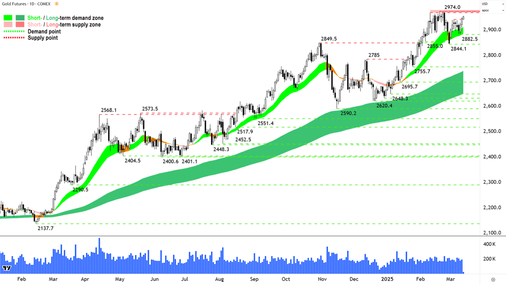 Gold Futures (Front month, back-adjusted) COMEX chart 13 March 2025