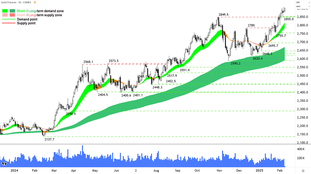Gold Futures (Front month, back-adjusted) COMEX Chart 10 February 2025