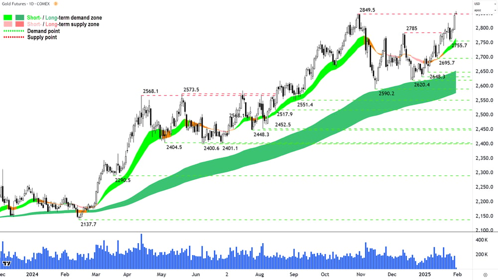 Gold Futures (Front month, back-adjusted) COMEX chart 31 Jan 2024
