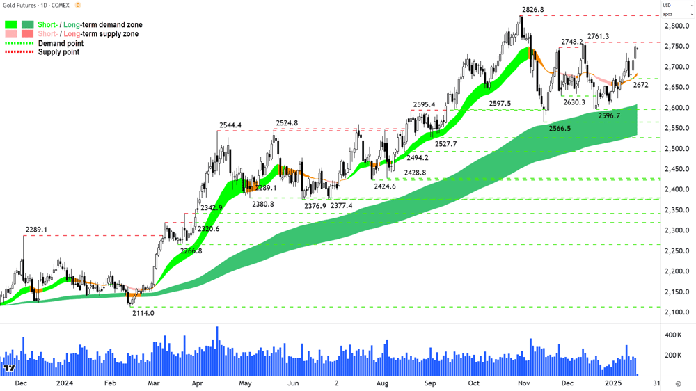 Gold Futures (Front month, back-adjusted) COMEX Chart 17 January 2025