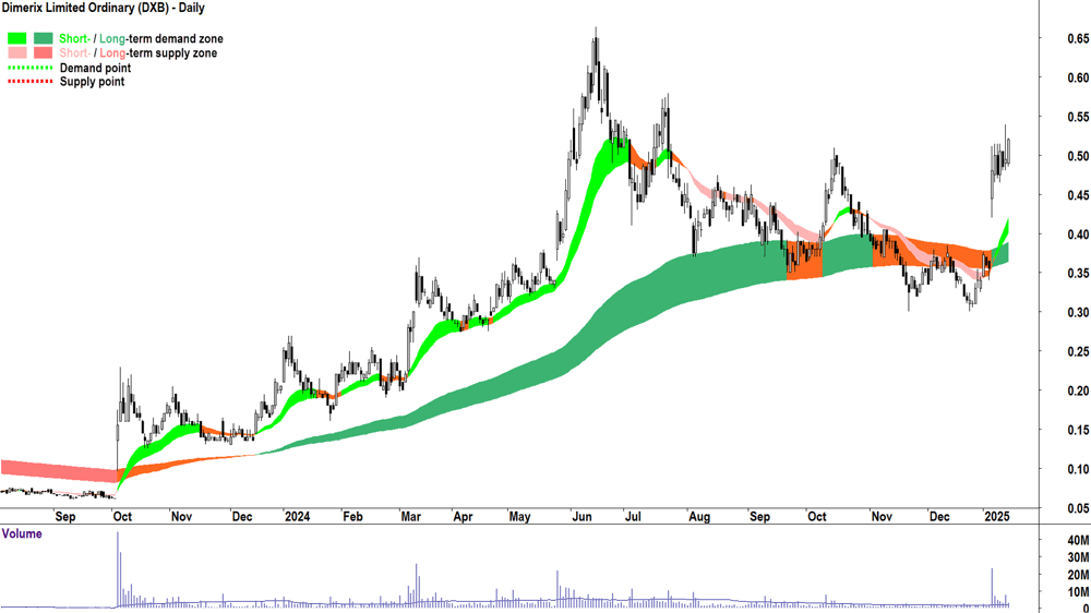 Dimerix (ASX-DXB) chart 15 January 2025