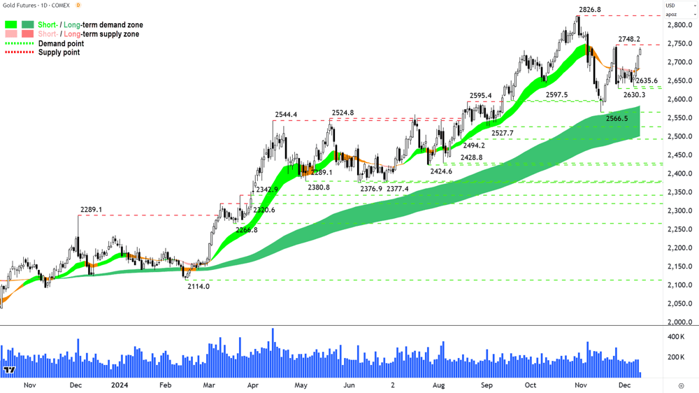 Gold Futures (Front month, back-adjusted) COMEX chart 11 December 2024